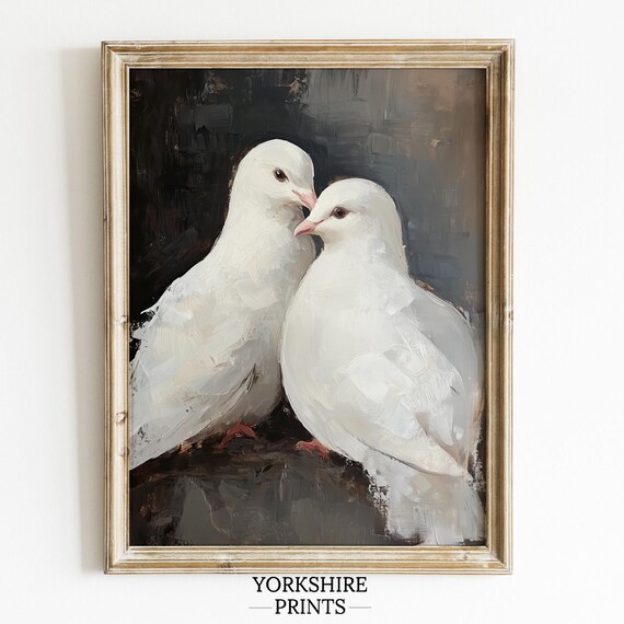 Rustic White Doves Art Print Moody Farmhouse Art Print Bird Art Nursery Decor Yorkshire Prints