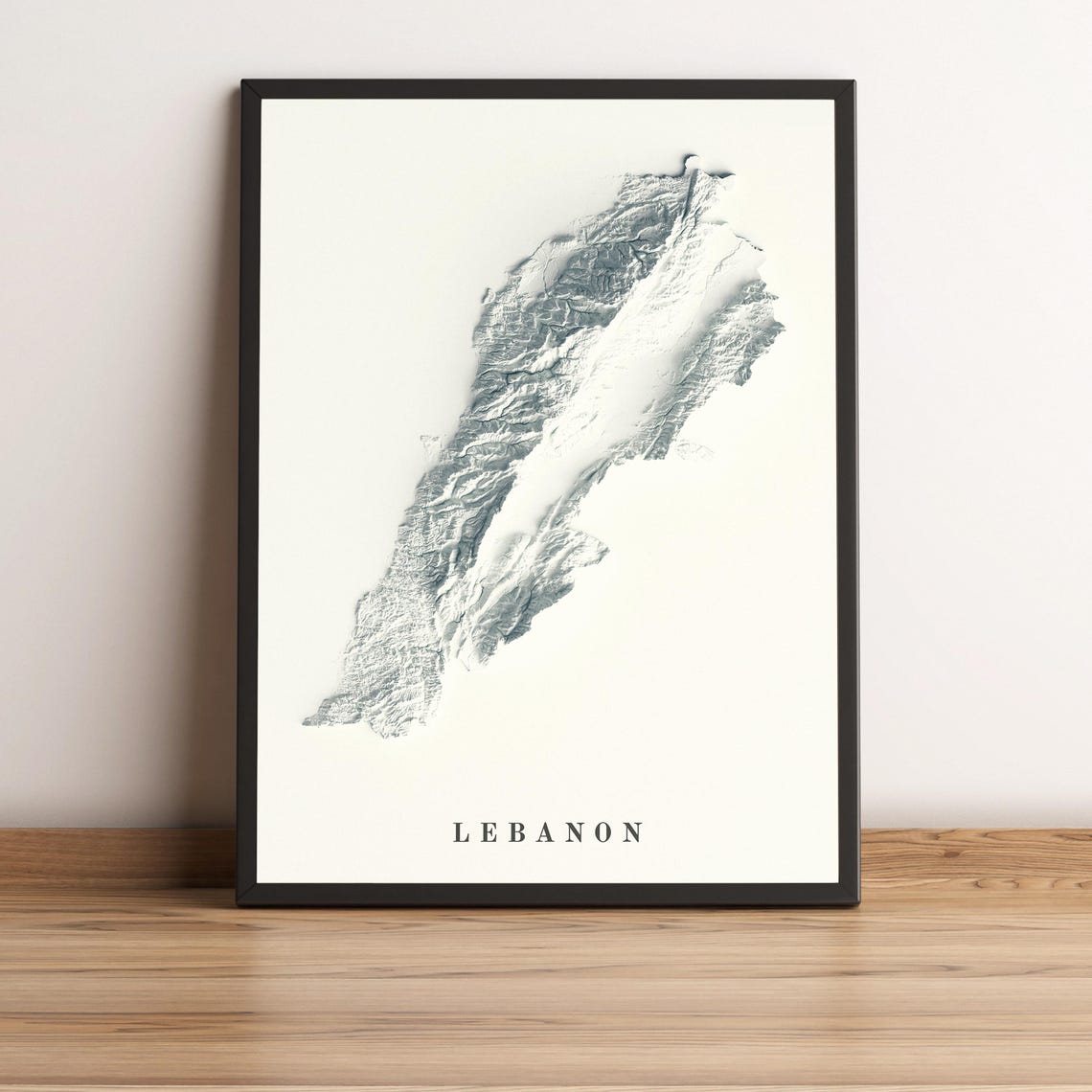 Modern Minimalist Lebanon Monochrome Terrain Relief Map Wall Art - Image 3