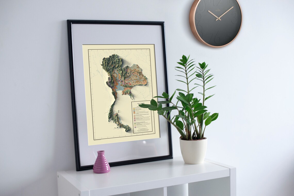 Thailand Relief Map Vintage Soil Terrain Cartography Print Decor - Image 2