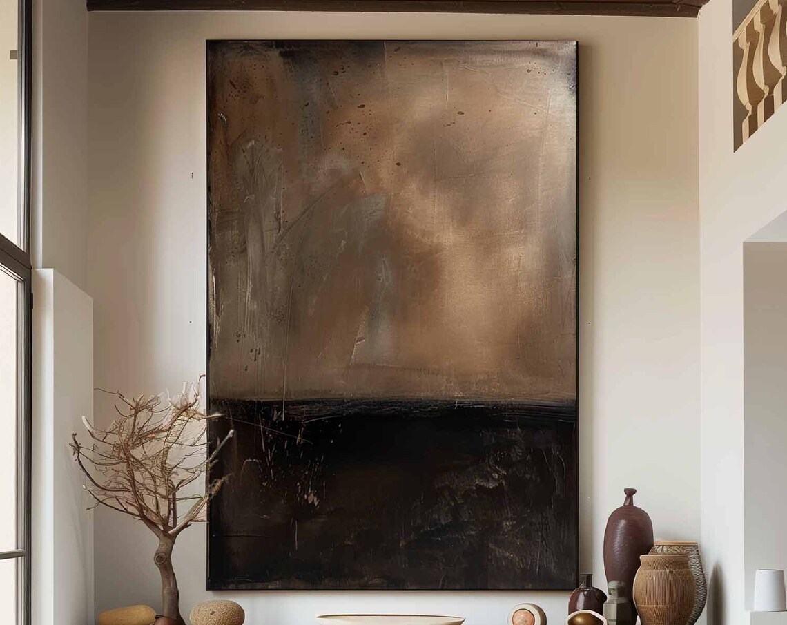 Bronze Brown and Black Horizon Wabi Sabi Abstract Art Poster