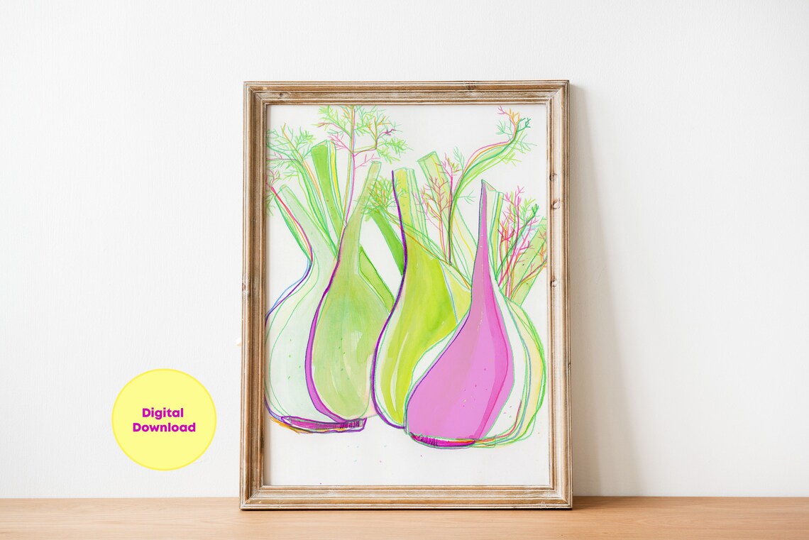 Fennel Decor, Kitchen Vegetable Illustration Art Print