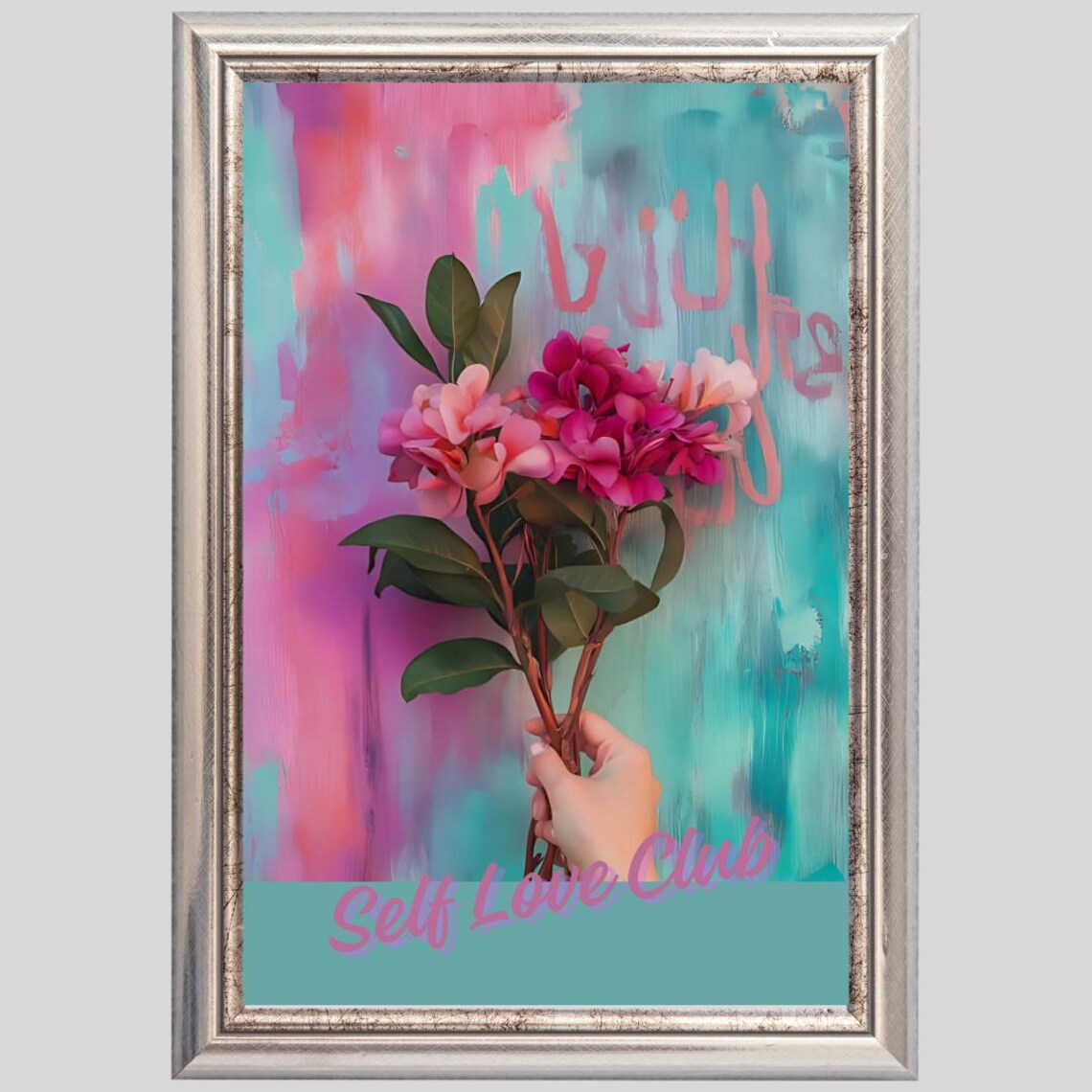 Self Love Club Pastel Flower Bouquet Watercolor Motivational Poster