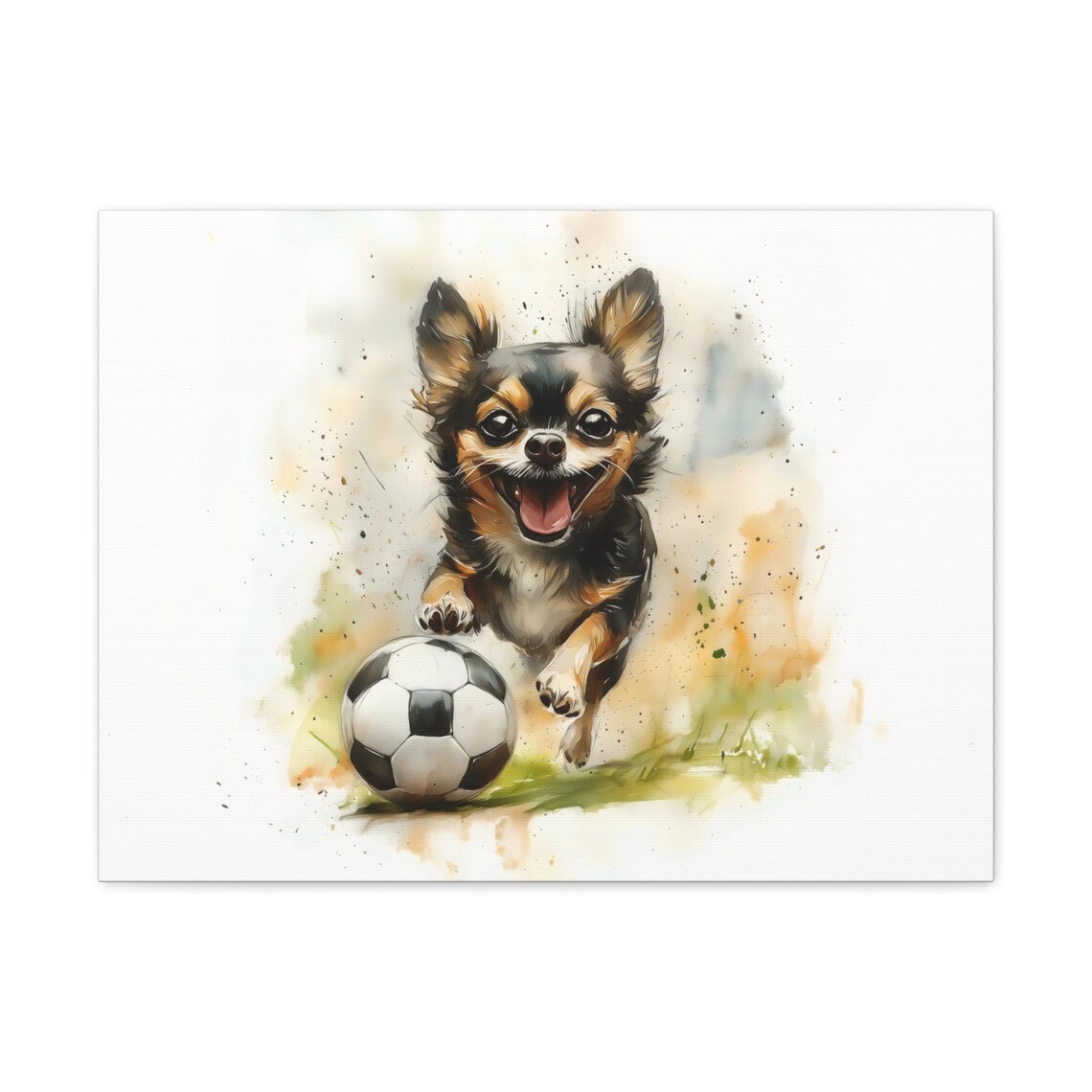 Happy Chihuahua Playing Soccer Joyful Watercolor Puppy Poster - Image 3