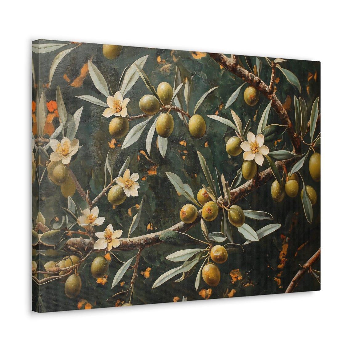Flowering Olive Branch Moody Vintage Style Botanical Painting Poster