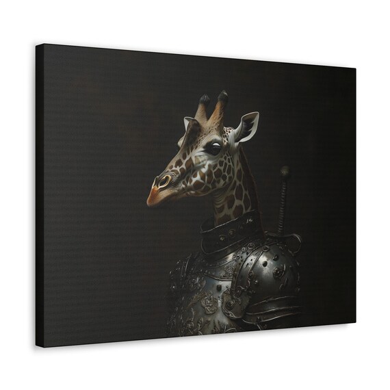 Giraffe Knight In Dark Studded Armor With Sword Medieval Portrait Poster