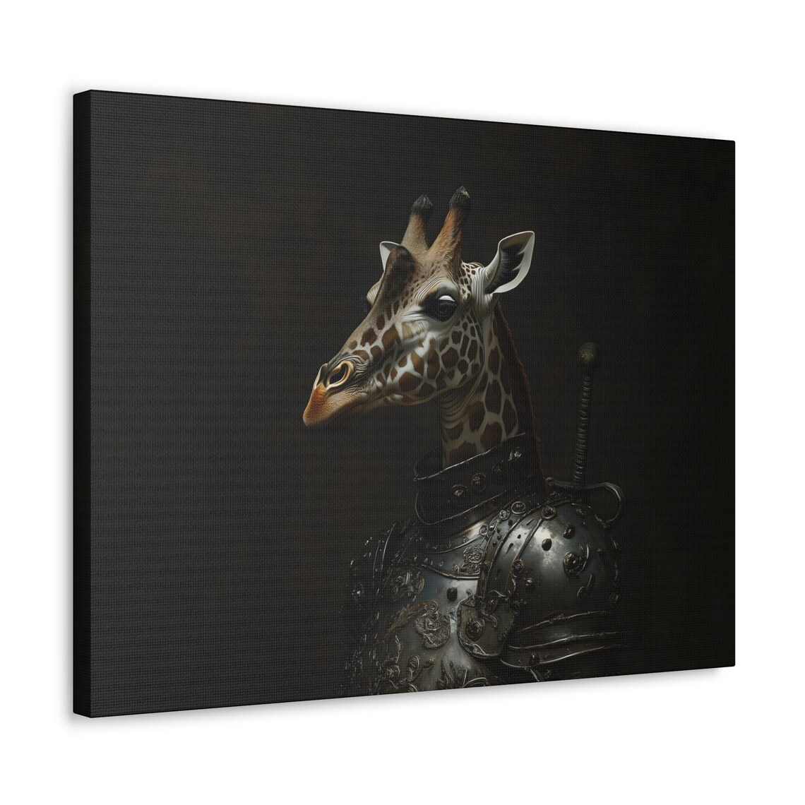 Giraffe Knight In Dark Studded Armor With Sword Medieval Portrait Poster
