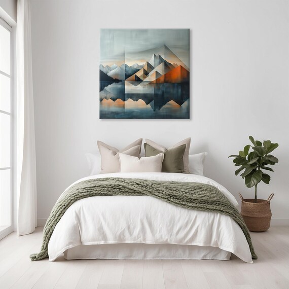 Geometric Cool Mountains Print Landscape Modern Painting Outdoor Nature Rustic Minimalist Wall Print Airbnb Art Wall Decor