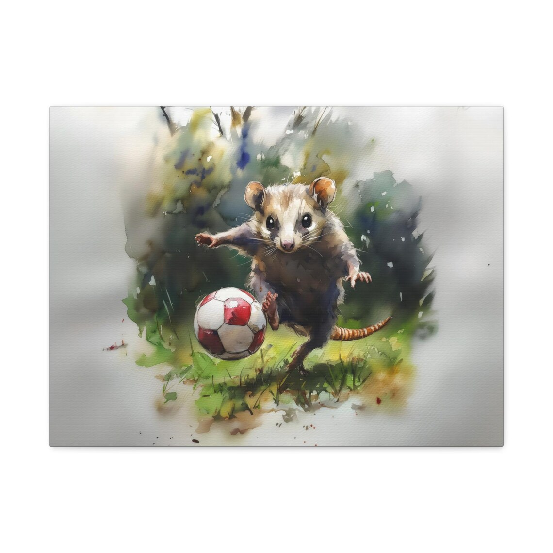 Opossum Soccer Player Cute Watercolor Woodland Nursery Poster - Image 3