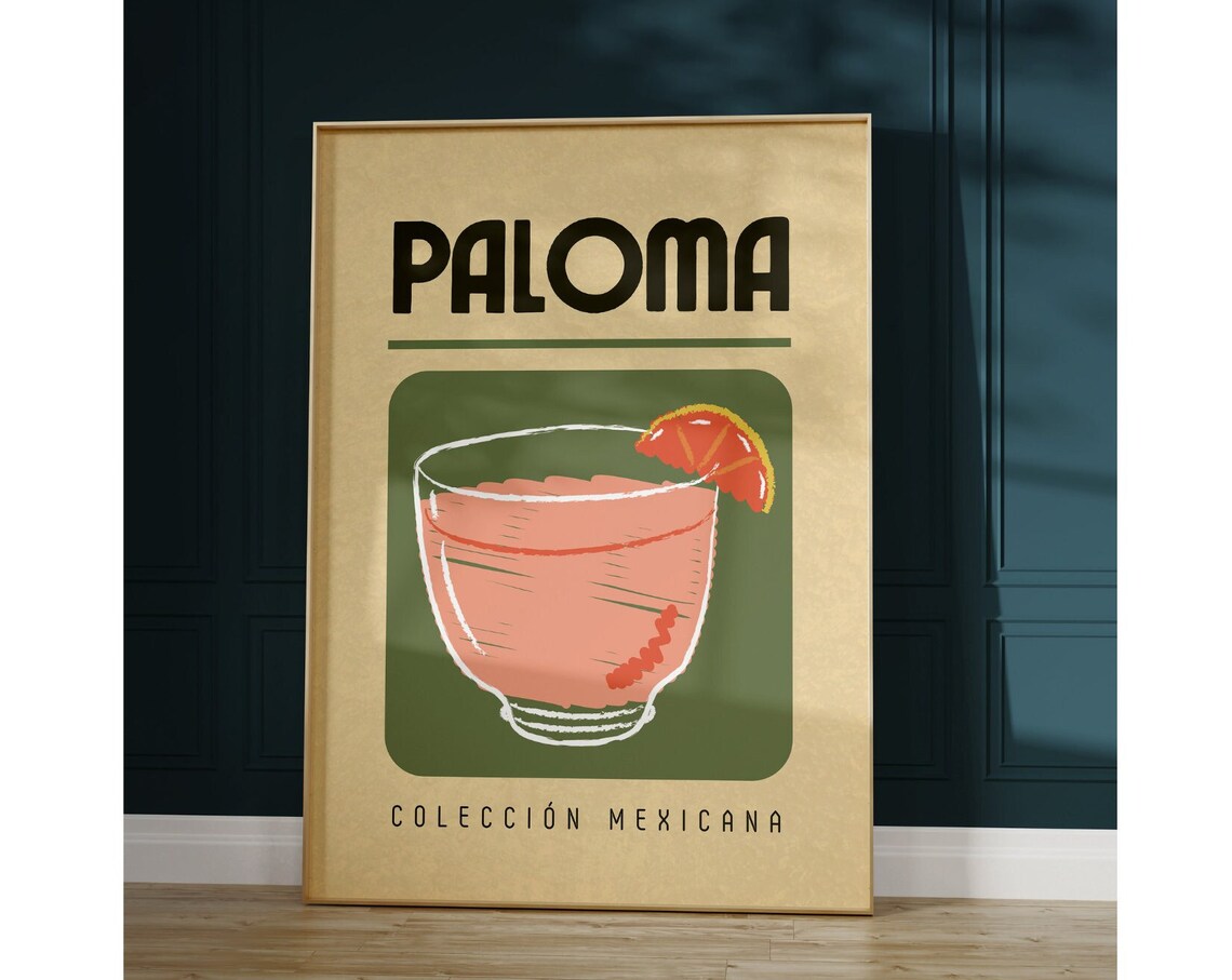 Paloma Cocktail Coleccion Mexicana Vintage Bar Cart Art Poster