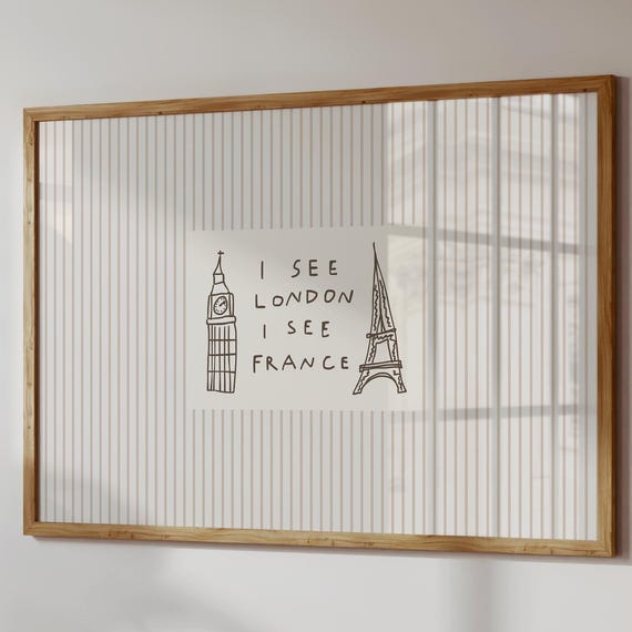 I See London France Print Minimalist Bathroom Decor Neutral Striped Wall Art Digital Download Horizontal