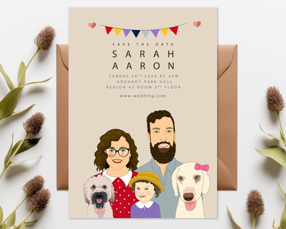 Custom Couple Portraits Wedding Save The Dates