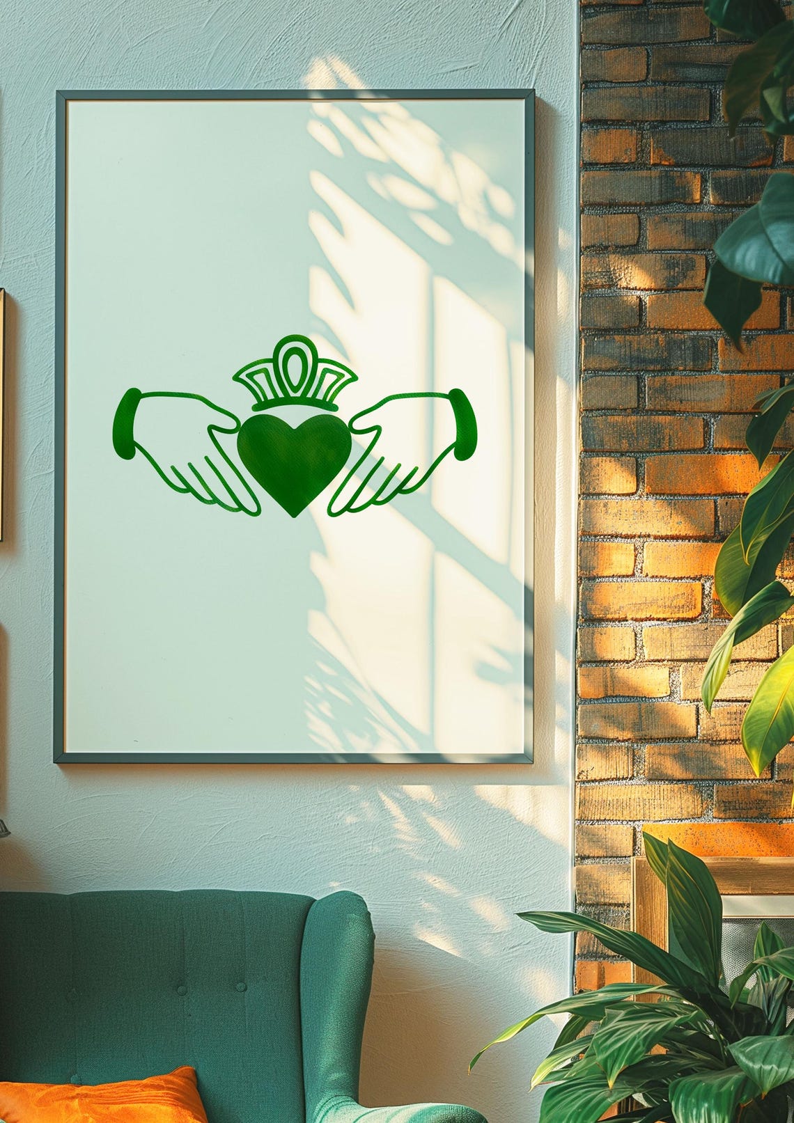 Green Claddagh Irish Symbol Minimalist Line Art Heart Crown Print - Image 2
