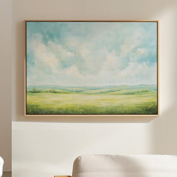 Serene Pastel Landscape Art Rolling Hills And Soft Sky Minimalist Nature Wall Decor For Calming Spaces