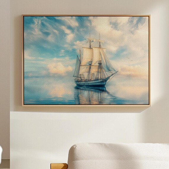Tall Sailing Ship On Calm Waters With Dramatic Sky And Soft Reflections Scene Poster