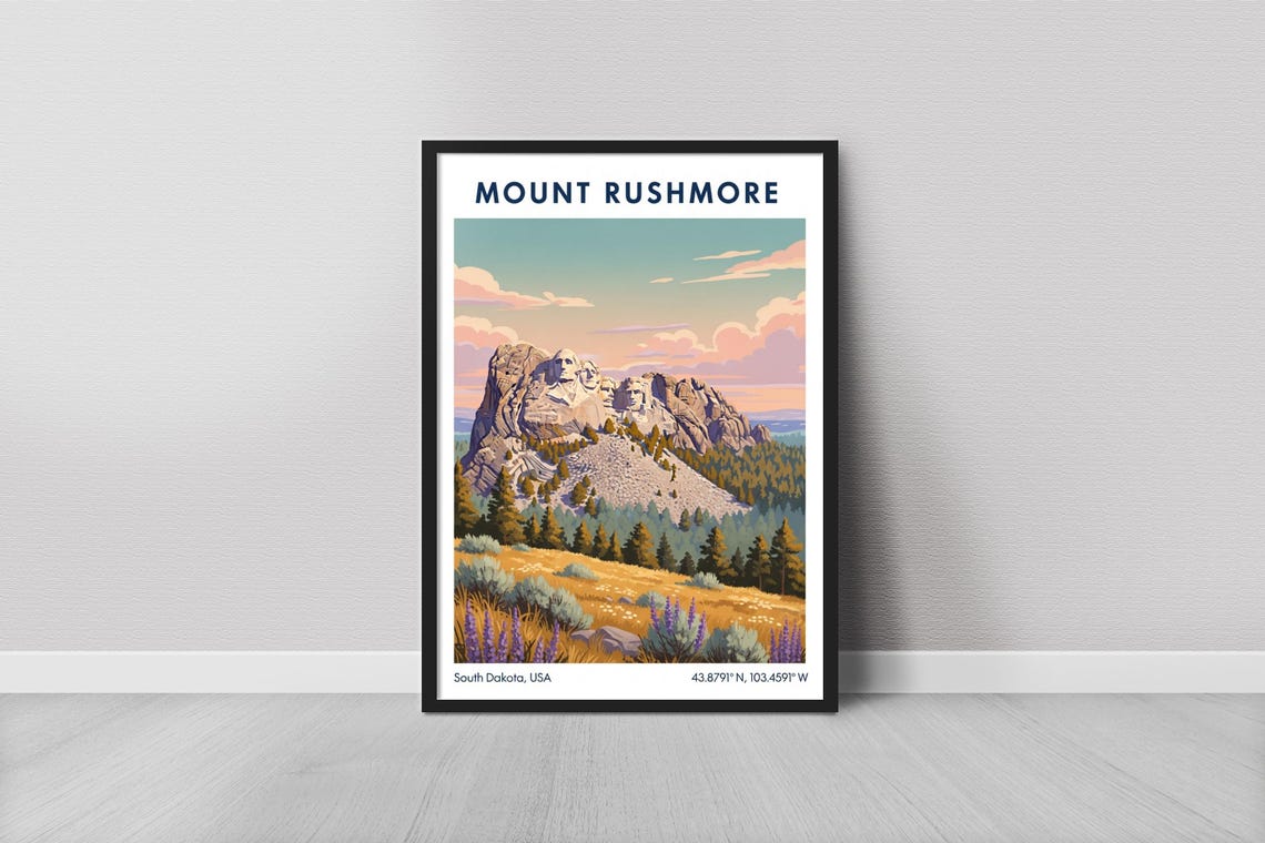 Mount Rushmore South Dakota USA Travel Poster with Carved Faces
