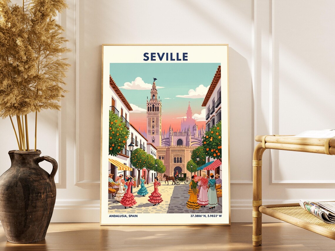 Seville Spain Andalusia Giralda Tower Flamenco Vintage Travel Poster