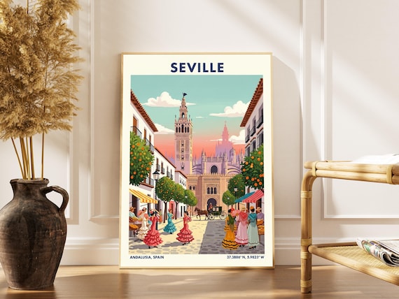 Seville Spain Andalusia Giralda Tower Flamenco Vintage Travel Poster