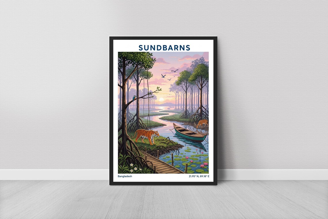 Sundarbans Bangladesh Vintage Travel Poster Bengal Tiger Mangrove