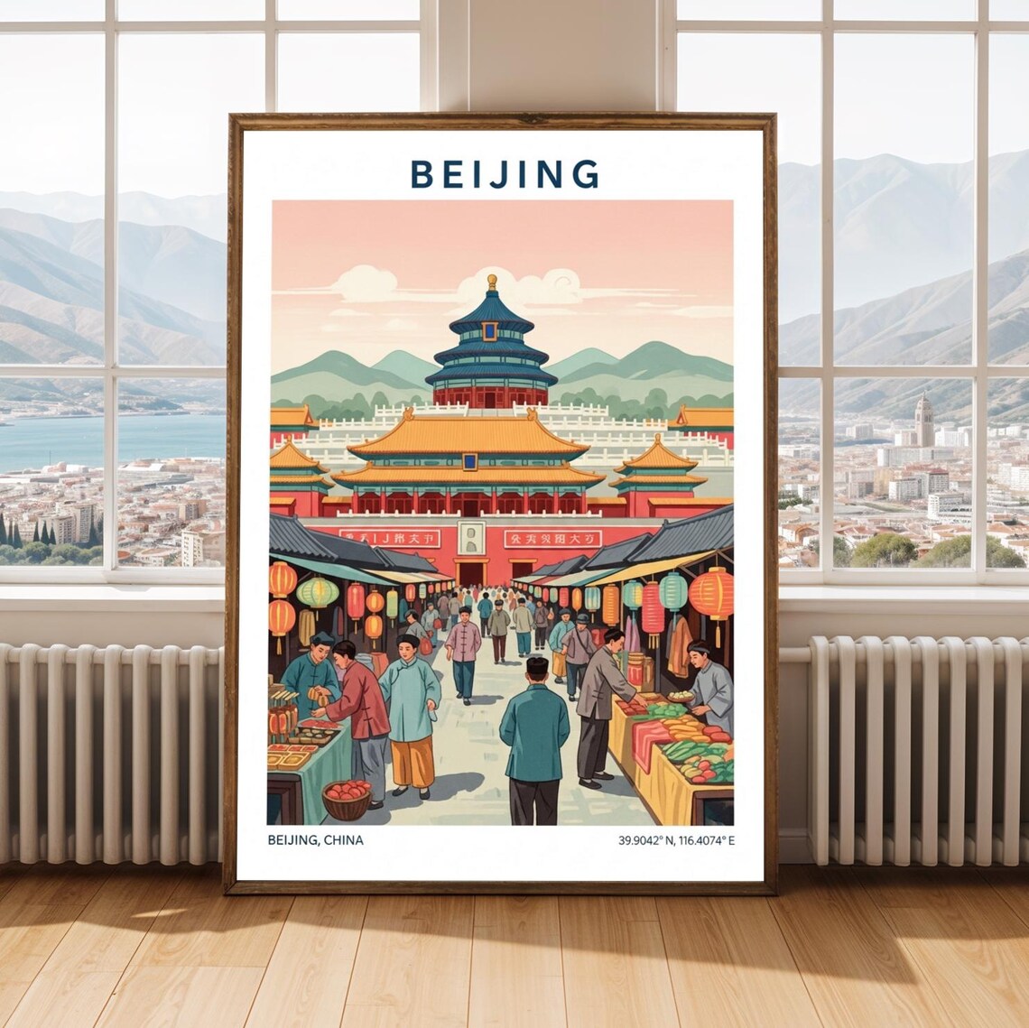 Beijing China Temple Of Heaven Old Market Street Travel Poster