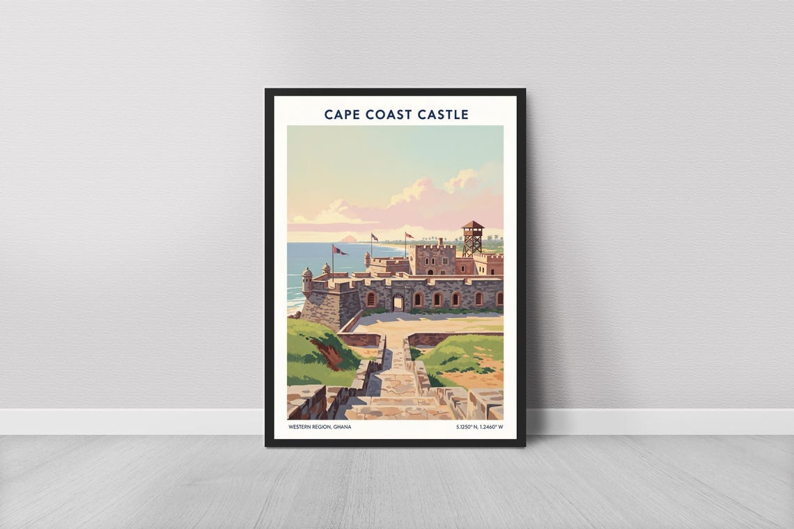 Cape Coast Castle Ghana Seaside Fortress Vintage Travel Poster