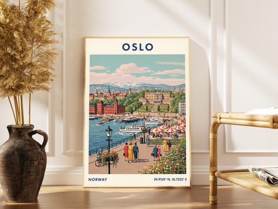 Retro Oslo Travel Poster Norway Cityscape Art Print