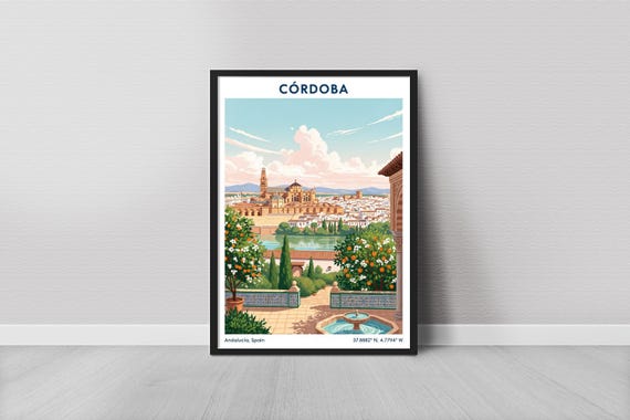 Cordoba Art Print Minimalist Andalucia Vista With Orange Trees Vibrant Sky