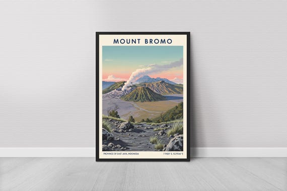 Volcanic Valley Travel Poster Vintage Style Art Print
