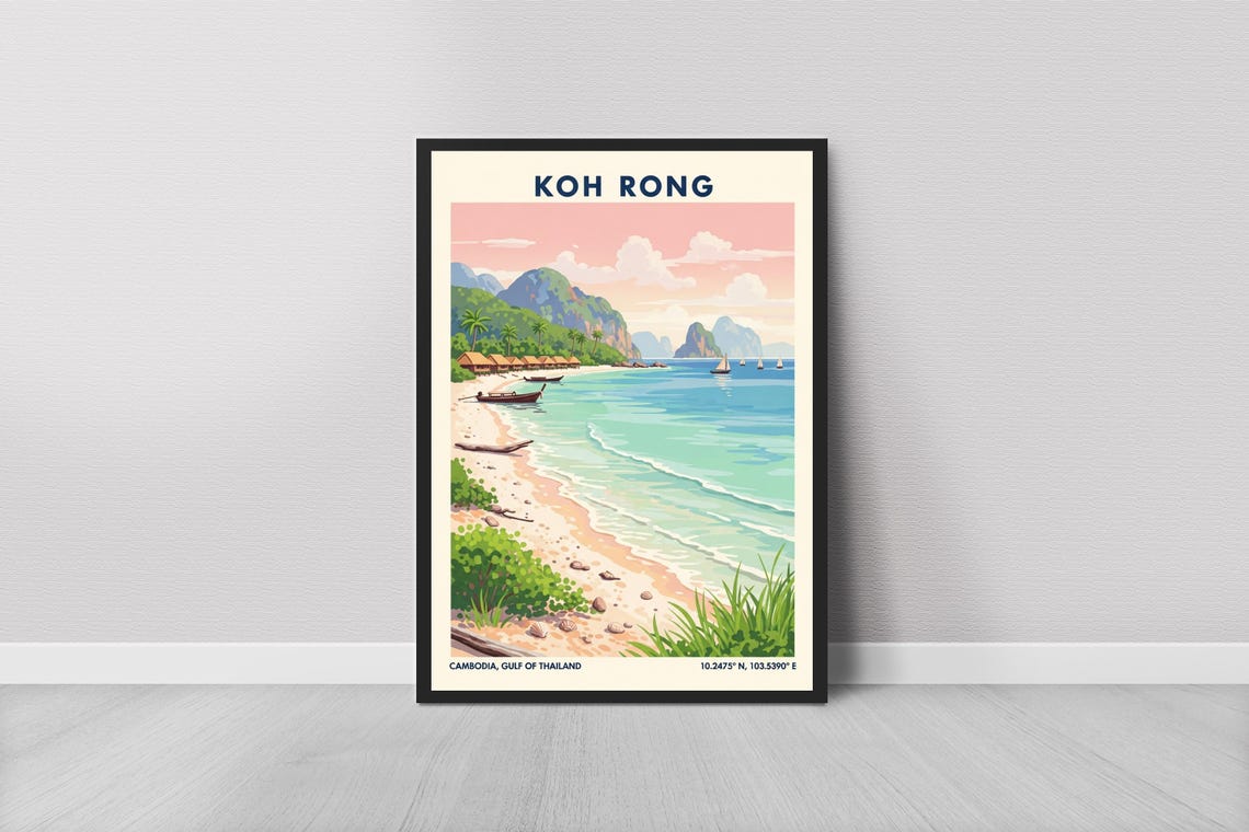Tropical Coastline Art Print Retro Travel Poster