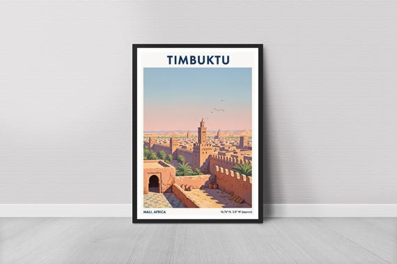 Mali Villagescape Fortress Travel Poster African Desert City Art Print