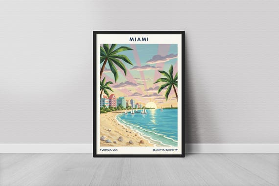 Miami Art Print Minimalist Blue Ocean And Sunset Palette