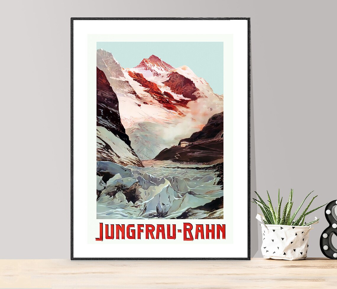 Jungfrau Bahn Berner Oberland Vintage Travel Poster