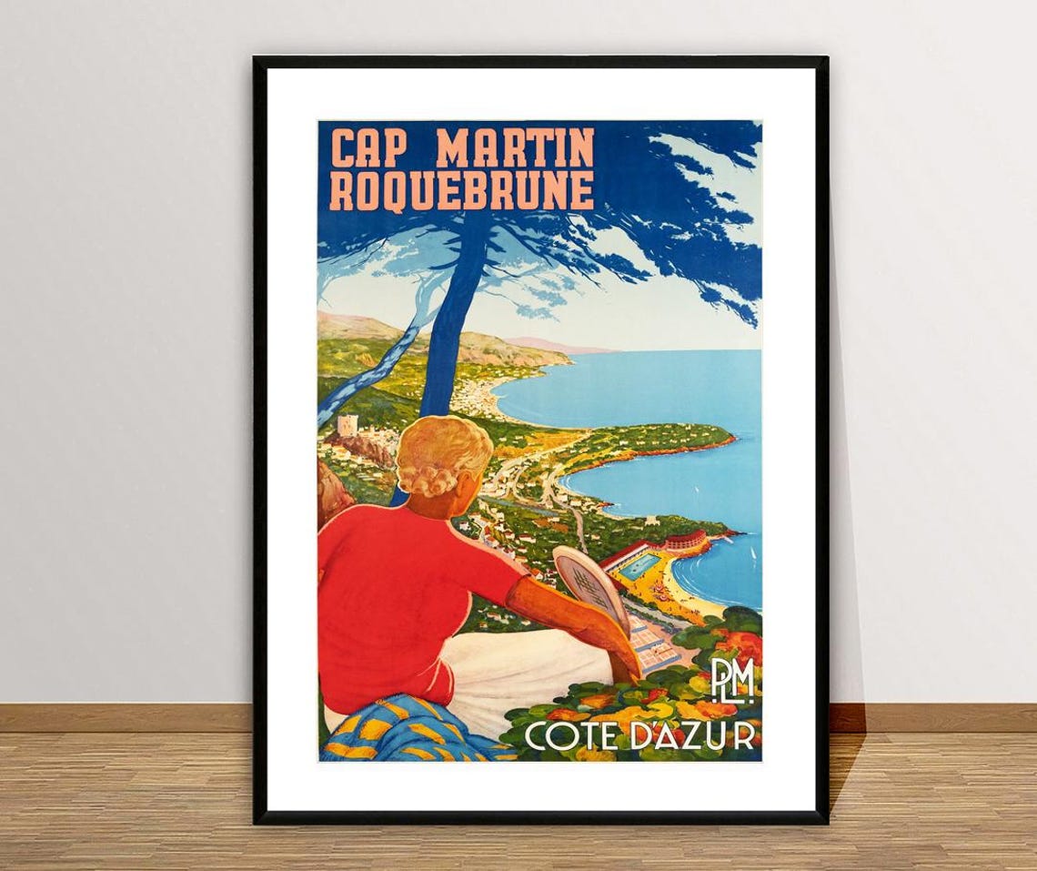 Cap Martin Roquebrune French Riviera Coast View Vintage Travel Poster - Image 2