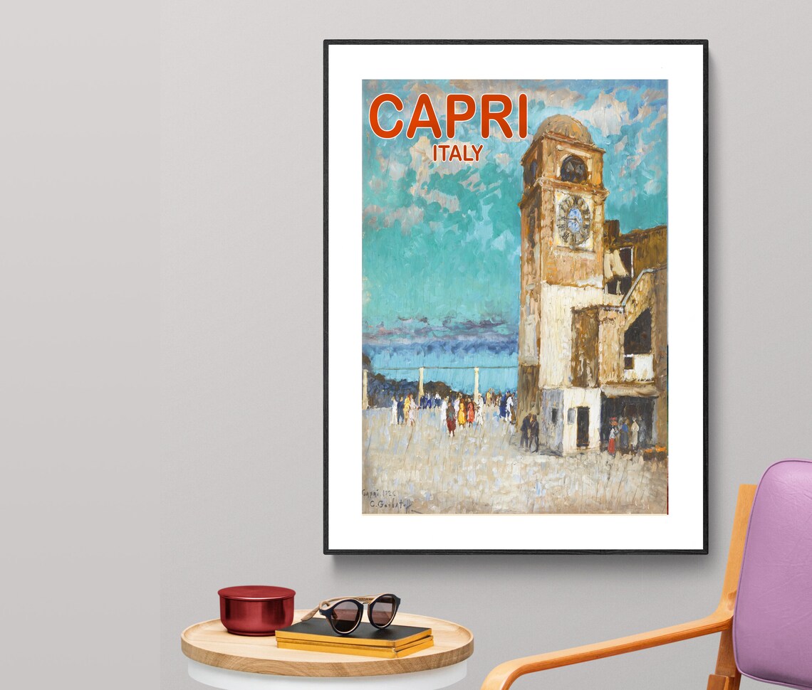 Capri Italy Vintage Travel Poster, European Wall Art Print