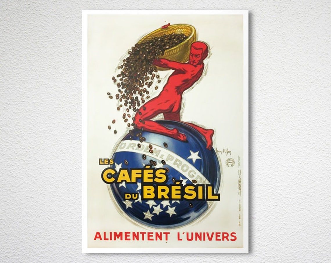 Les Cafes Du Bresil Vintage French Coffee Advertising Poster Artwork - Image 2