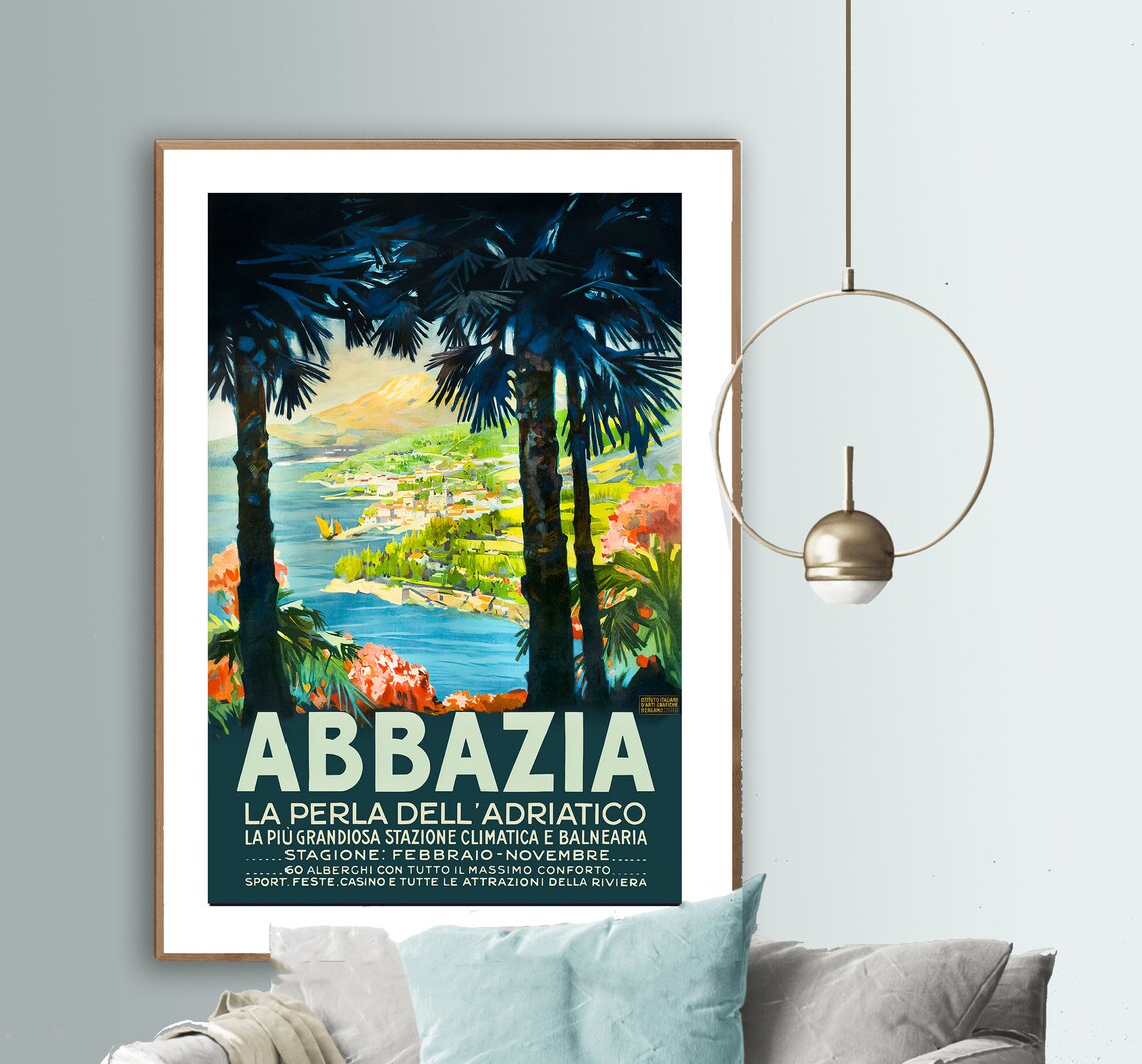 Abbazia Adriatic Pearl Palm Coastline Bay Vintage Travel Poster - Image 2