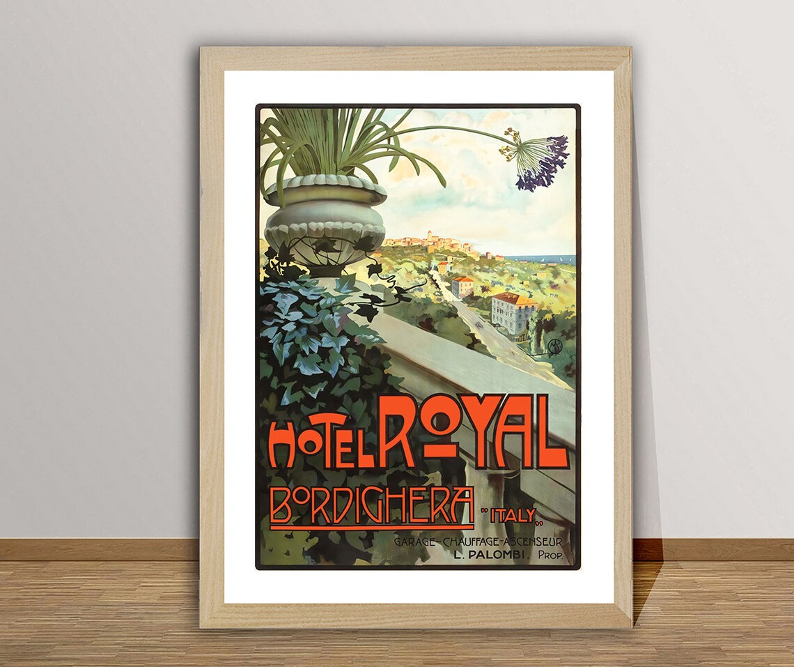 Hotel Royal Bordighera Italy Vintage Travel Poster