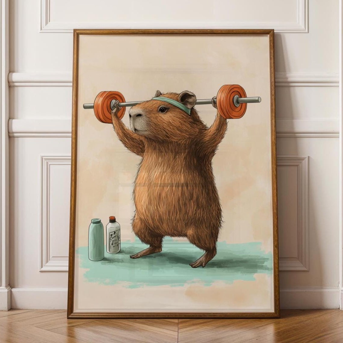 Funny Gym Capybara Wall Art Fitness Print Quirky Motivation Decor Weightlifting