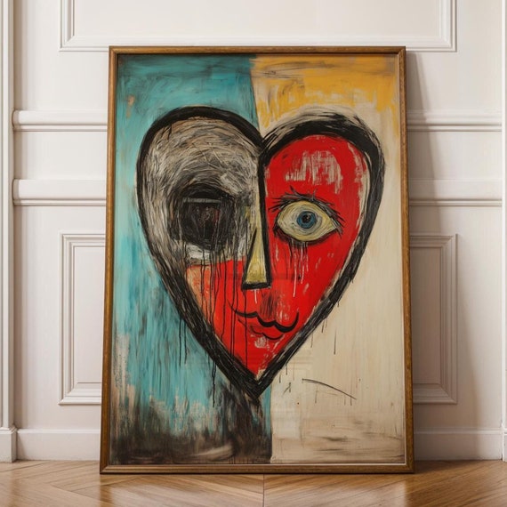 Picasso Heart Painting Abstract Picasso Style Painting Colorful Abstract Heart Art Modern Wall Decor Picasso Inspired Art Heart Poster