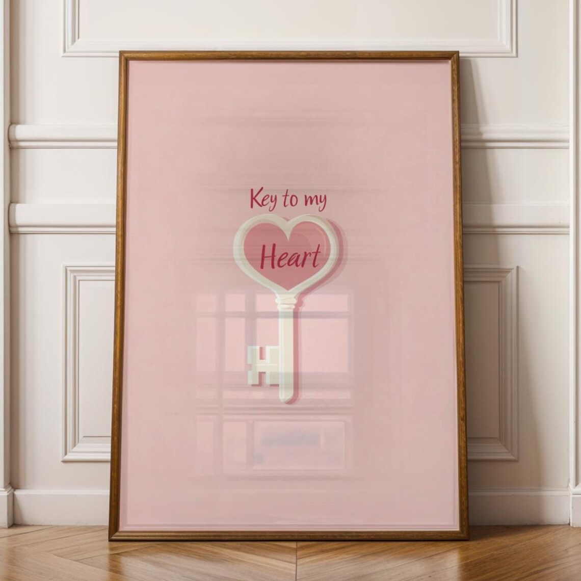 Key to my Heart Pink Romantic Key Illustration Love Quote Poster