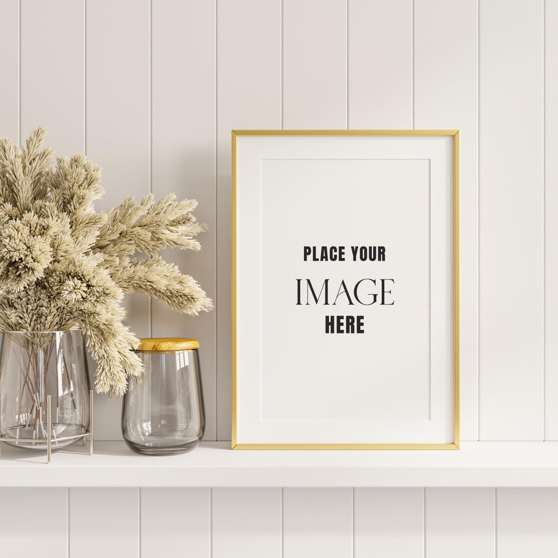 Realistic Gold Frame Mockup Blank Artwork Display Presentation Poster