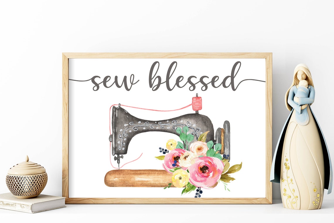 Sew Blessed Vintage Sewing Machine Floral Script Craft Wall Poster - Image 3