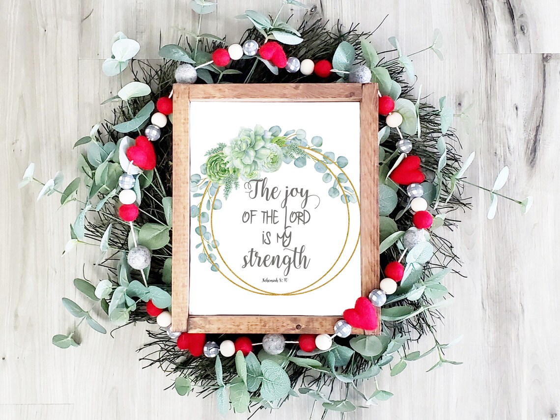 Joy Of The Lord Is My Strength Nehemiah 8 10 Scripture Eucalyptus Wreath Poster - Image 3
