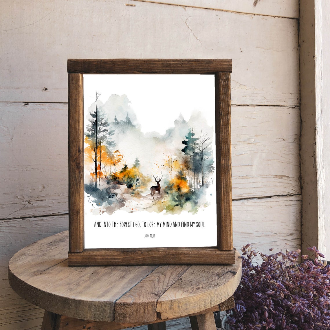 And Into The Forest I Go John Muir Quote Watercolor Deer Woods Poster - Image 6