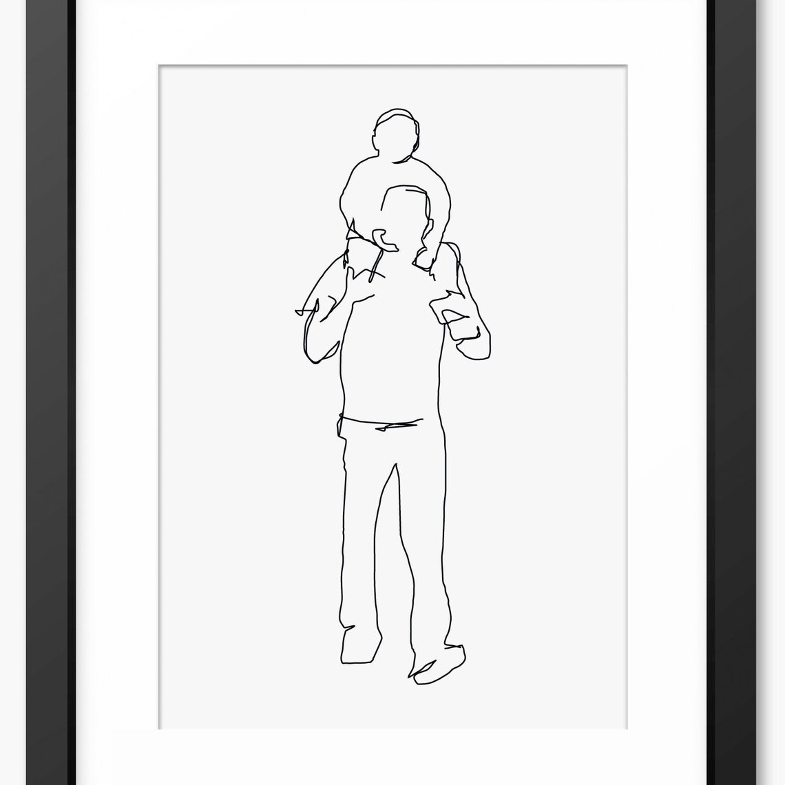 Father Carrying Child On His Shoulders Minimalist Line Art Poster