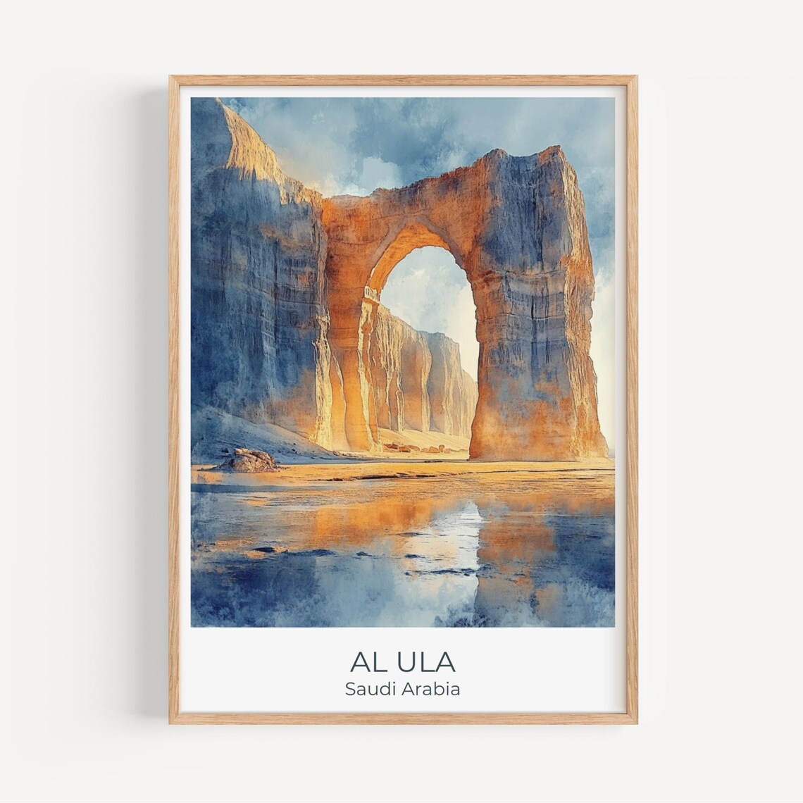 Al Ula Saudi Arabia Travel Poster Elephant Rock Desert Watercolor