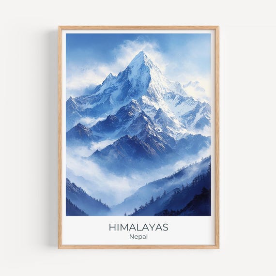 Mount Everest Poster Himalayas Travel Art Nepal Wall Decor Snow Peaks Print Highaltitude Hiking Adventure For Home Gift