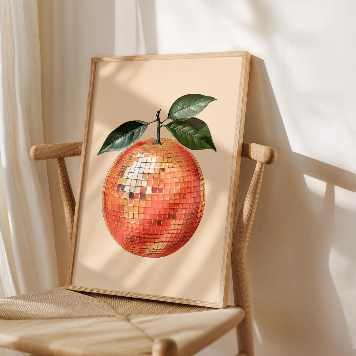 Disco Ball Orange Fruit Retro Kitchen Poster with Trendy Citrus Style