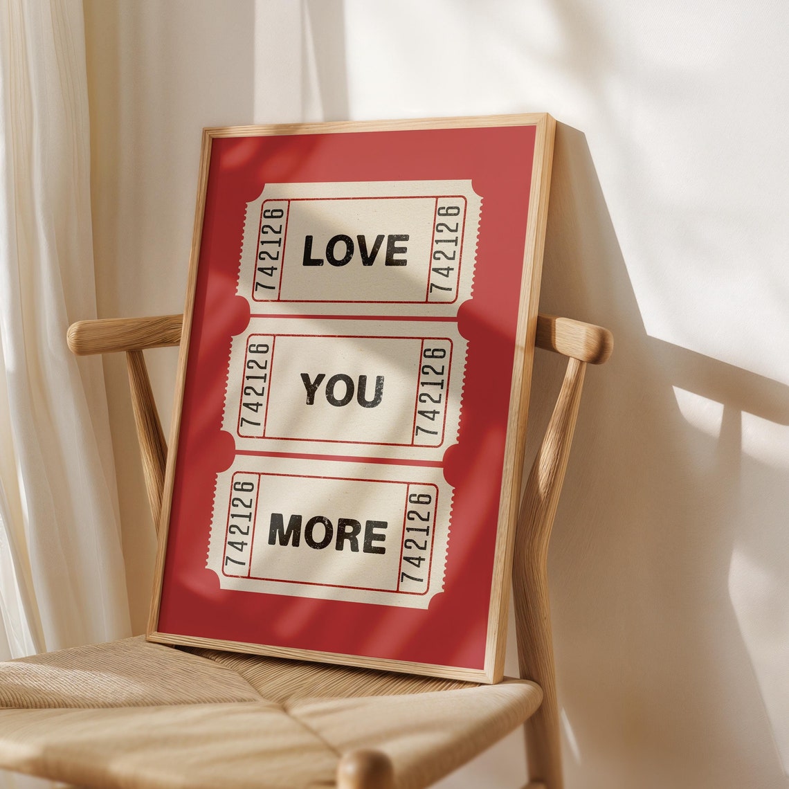 Love You More Red Vintage Ticket Stub Poster Romantic Valentine Gift