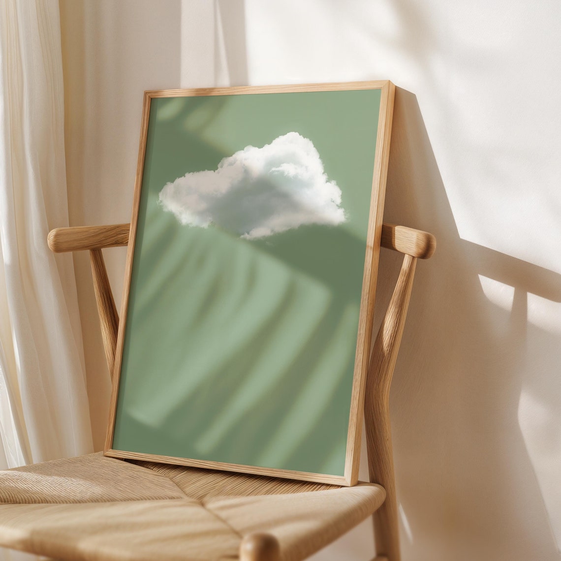 White Cloud Sage Green Minimalist Sky Dreamy Framed Art Poster