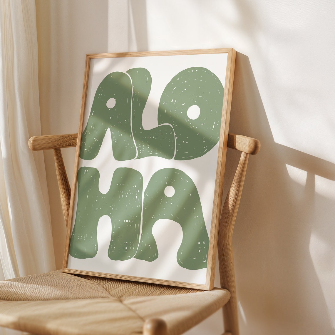 Aloha Retro Sage Green Chunky Lettering Tropical Beach Wall Art